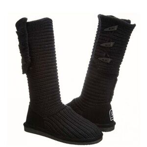 BearPaw Tall Black Knit Sweater Boots